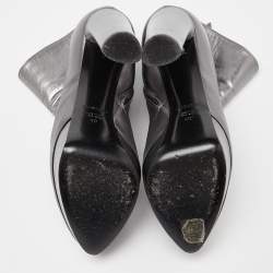 Pre Owned Casadei Metallic Silver Leather Ankle Boots Size 40