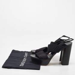 Pre Owned Casadei Black Woven Satin and Fabric Platform Ankle Strap Sandals Size 40