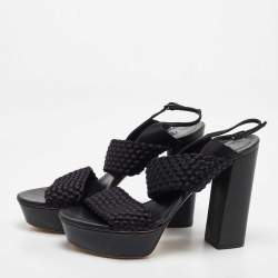 Pre Owned Casadei Black Woven Satin and Fabric Platform Ankle Strap Sandals Size 40