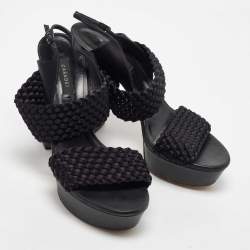 Pre Owned Casadei Black Woven Satin and Fabric Platform Ankle Strap Sandals Size 40