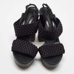 Pre Owned Casadei Black Woven Satin and Fabric Platform Ankle Strap Sandals Size 40