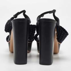 Pre Owned Casadei Black Woven Satin and Fabric Platform Ankle Strap Sandals Size 40