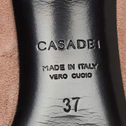 Pre Owned Casadei Pink Suede Chain T-Strap Bow Pointed Toe Pumps Size 37