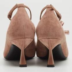 Pre Owned Casadei Pink Suede Chain T-Strap Bow Pointed Toe Pumps Size 37