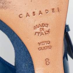 Pre Owned Casadei Blue Patent Leather Wedge Platform Slide Sandals Size 38