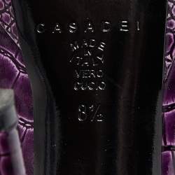 Pre Owned Casadei Purple Croc Embossed Patent Leather Mid Calf Platform Boots Size 38.5