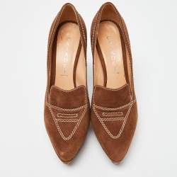 Pre Owned Casadei Brown Suede Platform Loafer Pumps Size 37