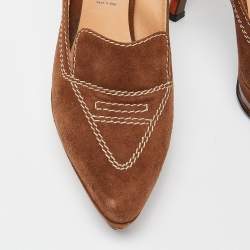 Pre Owned Casadei Brown Suede Platform Loafer Pumps Size 37