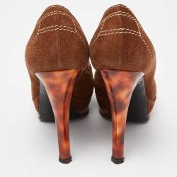 Pre Owned Casadei Brown Suede Platform Loafer Pumps Size 37