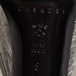 Pre Owned Casadei Silver Croc Embossed Leather Mid Calf Boots Size 38