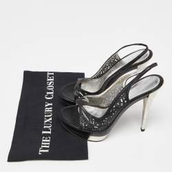 Pre Owned Casadei Black Laser Cut Leather Platform Slingback Sandals Size 37