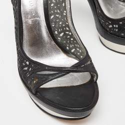 Pre Owned Casadei Black Laser Cut Leather Platform Slingback Sandals Size 37