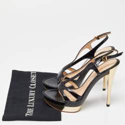 Pre Owned Casadei Black Croc Embossed Leather Ankle Strap Platform Sandals Size 38