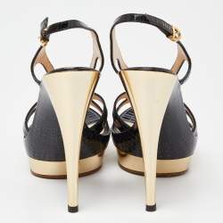 Pre Owned Casadei Black Croc Embossed Leather Ankle Strap Platform Sandals Size 38