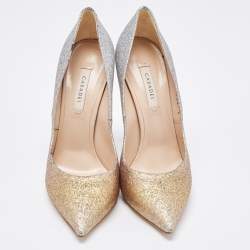 Pre Owned Casadei Gold/Silver Ombre Glitter Leather Blade Pumps Size 38