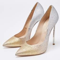 Pre Owned Casadei Gold/Silver Ombre Glitter Leather Blade Pumps Size 38