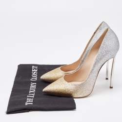 Pre Owned Casadei Gold/Silver Ombre Glitter Leather Blade Pumps Size 38