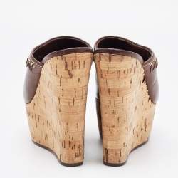 Pre Owned Casadei Brown Suede Cork Wedge Platform Slide Sandals Size 37
