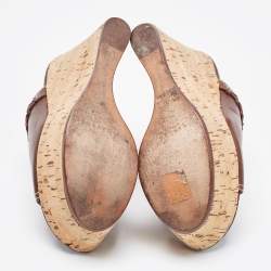 Pre Owned Casadei Brown Suede Cork Wedge Platform Slide Sandals Size 37