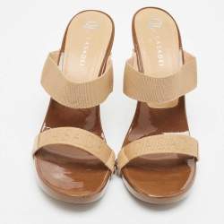 Pre Owned Casadei Beige/Brown Canvas Slide Sandals Size 38