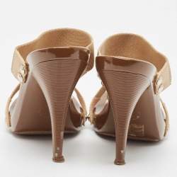 Pre Owned Casadei Beige/Brown Canvas Slide Sandals Size 38