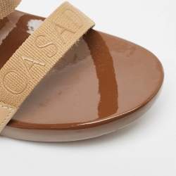 Pre Owned Casadei Beige/Brown Canvas Slide Sandals Size 38