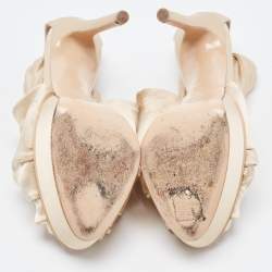 Pre Owned Casadei Metallic Beige Draped Satin Peep Toe Platform Pumps Size 38