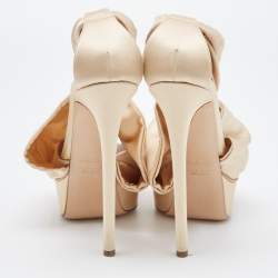 Pre Owned Casadei Metallic Beige Draped Satin Peep Toe Platform Pumps Size 38