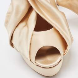 Pre Owned Casadei Metallic Beige Draped Satin Peep Toe Platform Pumps Size 38