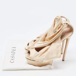 Pre Owned Casadei Metallic Beige Draped Satin Peep Toe Platform Pumps Size 38