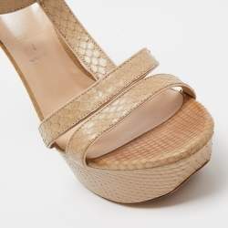 Pre Owned Casadei Beige Embossed Python Platform T-Strap Sandals Size 38