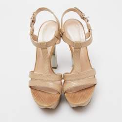 Pre Owned Casadei Beige Embossed Python Platform T-Strap Sandals Size 38