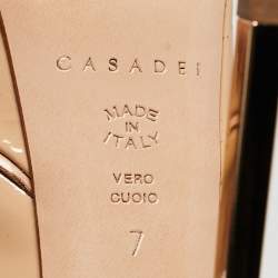 Pre Owned Casadei Beige Patent Leather Peep Toe Platform Pumps Size 37