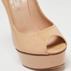 Pre Owned Casadei Beige Patent Leather Peep Toe Platform Pumps Size 37