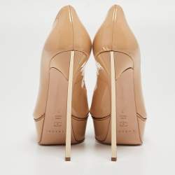 Pre Owned Casadei Beige Patent Leather Peep Toe Platform Pumps Size 37