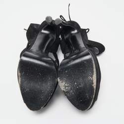 Pre Owned Casadei Black Suede Strappy Platform Ankle Tie Sandals Size 38