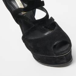 Pre Owned Casadei Black Suede Strappy Platform Ankle Tie Sandals Size 38