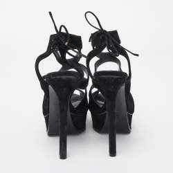 Pre Owned Casadei Black Suede Strappy Platform Ankle Tie Sandals Size 38