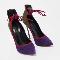 Pre Owned Casadei Tricolor Suede Blade Ankle Tie Pumps Size 36