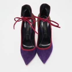 Pre Owned Casadei Tricolor Suede Blade Ankle Tie Pumps Size 36