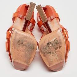 Pre Owned Casadei Orange Patent Leather Ankle Strap Sandals Size 38