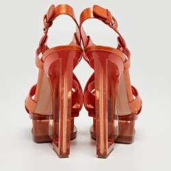 Pre Owned Casadei Orange Patent Leather Ankle Strap Sandals Size 38