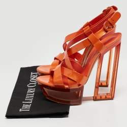 Pre Owned Casadei Orange Patent Leather Ankle Strap Sandals Size 38