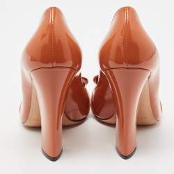 Pre Owned Casadei Brown Patent Leather Round Toe Block Heel Pumps Size 41