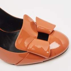 Pre Owned Casadei Brown Patent Leather Round Toe Block Heel Pumps Size 41