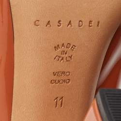 Pre Owned Casadei Brown Patent Leather Round Toe Block Heel Pumps Size 41