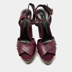 Pre Owned Casadei Purple Leather Platform Ankle Strap  Block Heel Sandals Size 39