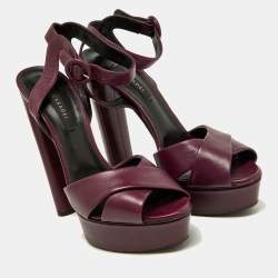 Pre Owned Casadei Purple Leather Platform Ankle Strap  Block Heel Sandals Size 39