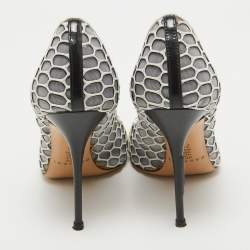 Casadei White/Black Net and Leather Pointed Toe Pumps Size 37.5