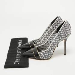 Casadei White/Black Net and Leather Pointed Toe Pumps Size 37.5